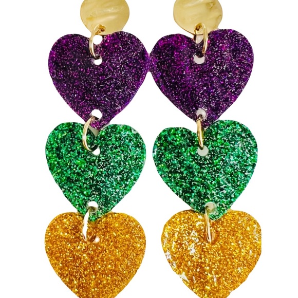 Beautiful Mardi Gras earrings. 3 inches - Picture 2 of 2